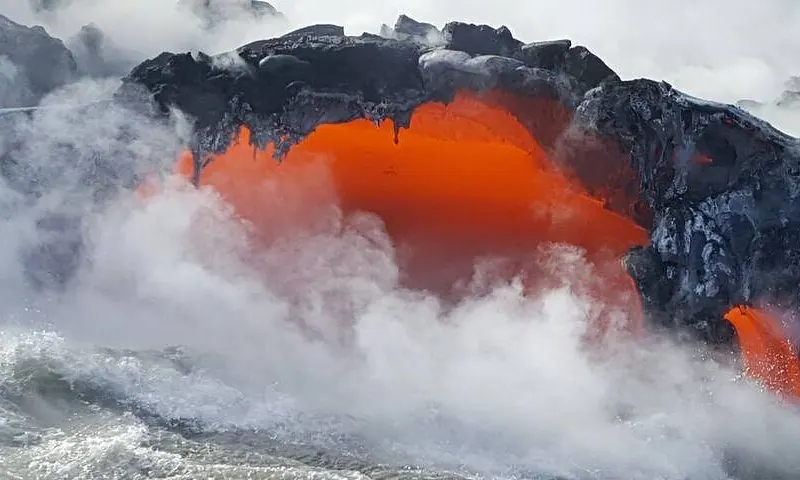 Lava entering the ocean on Hawaiʻi Island